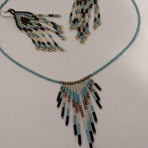 Beaded Fringe Necklace and Earring Set